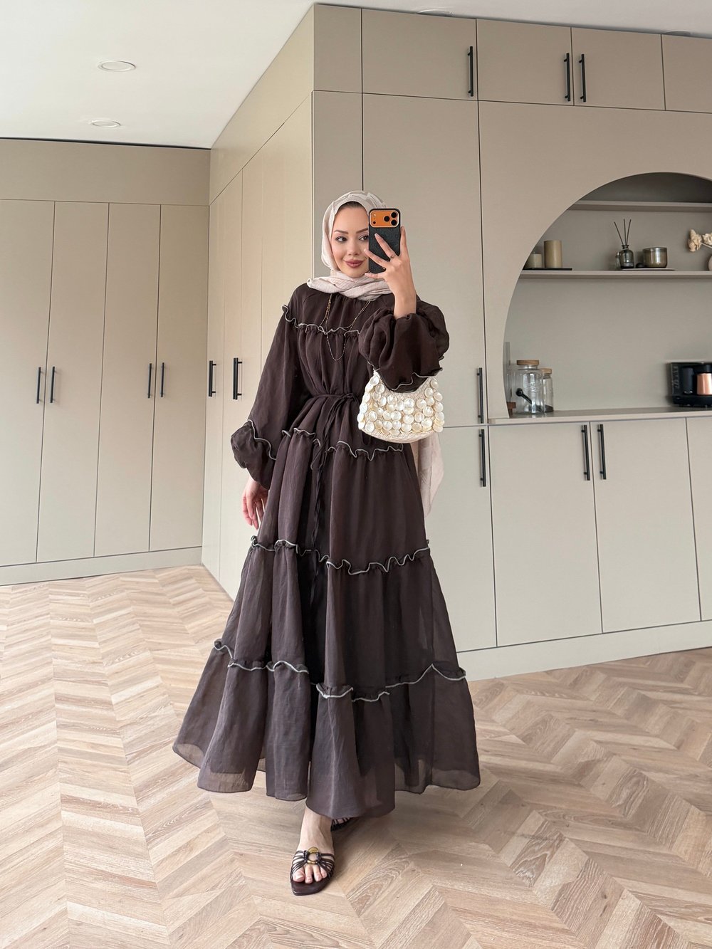 Halter Tül Elbise Koyu Kahve (4475)
