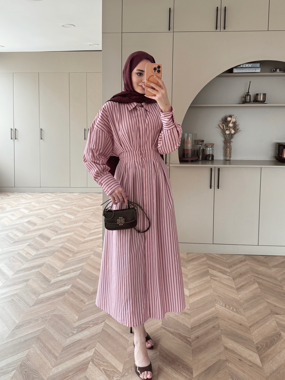 Heidi Çizgili Gömlek Elbise Pembe (2326) 