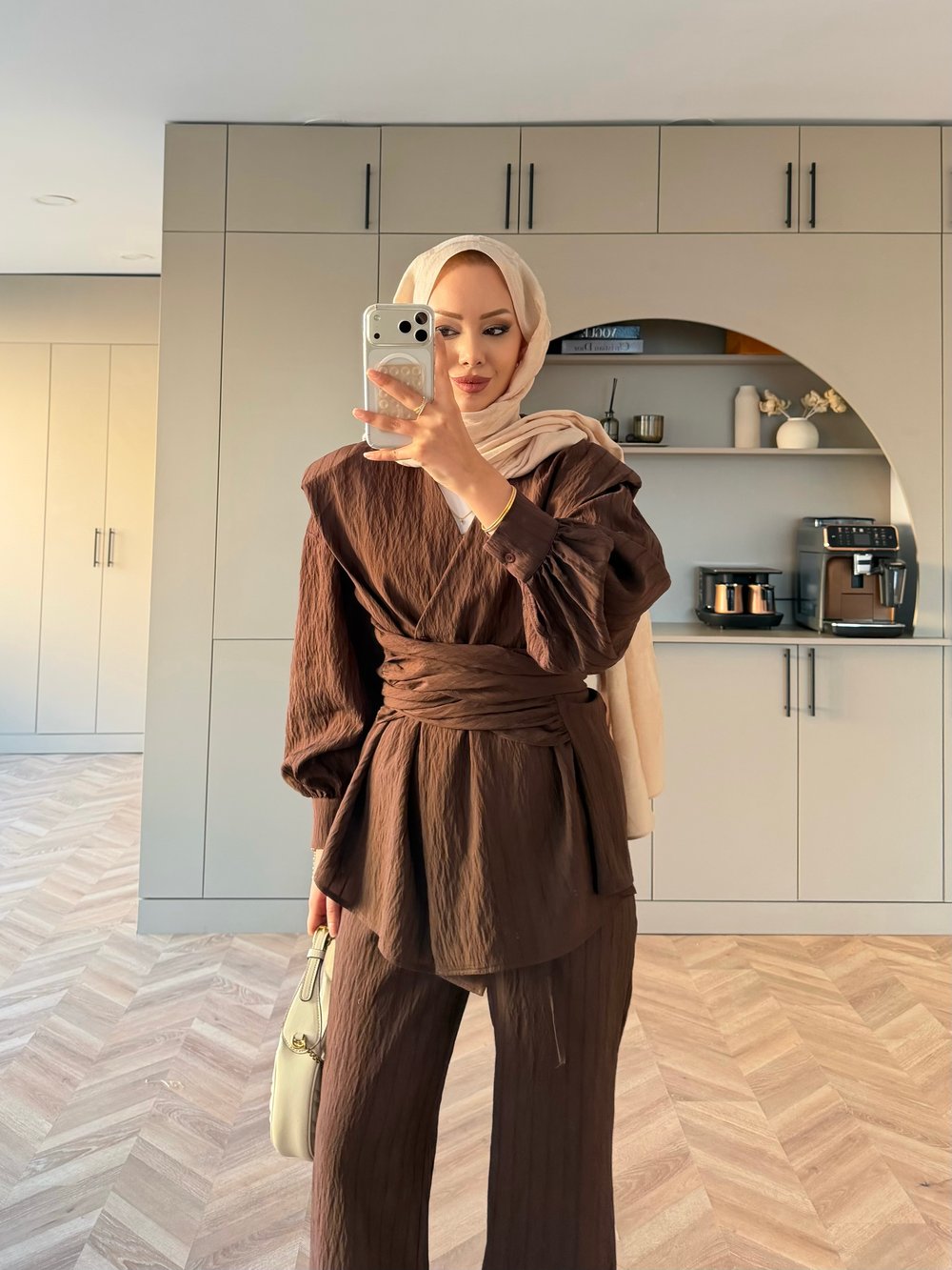 Helena Modal Gofre Pantolonlu Takım Kahve (8016)