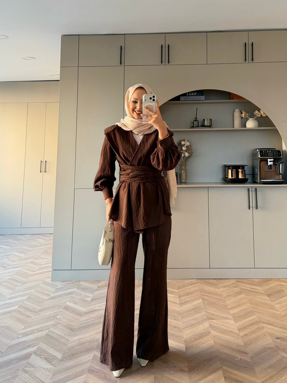 Helena Modal Gofre Pantolonlu Takım Kahve (8016)