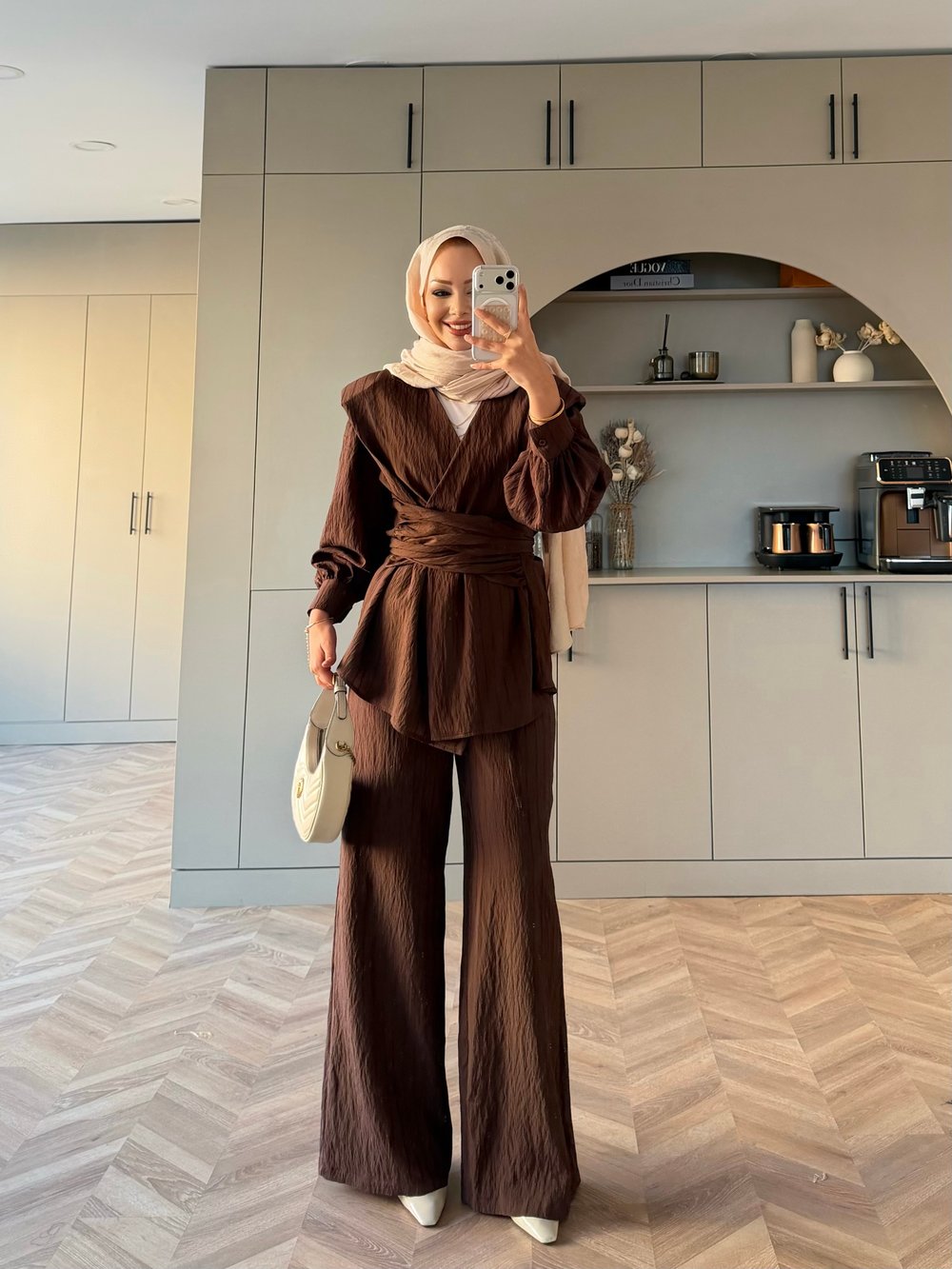 Helena Modal Gofre Pantolonlu Takım Kahve (8016)