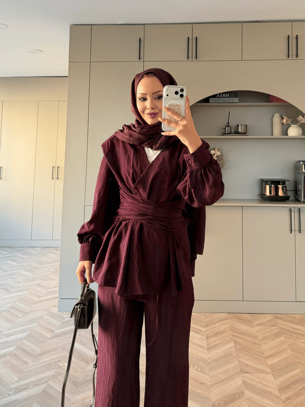 Helena Modal Gofre Pantolonlu Takım Mürdüm (8016)