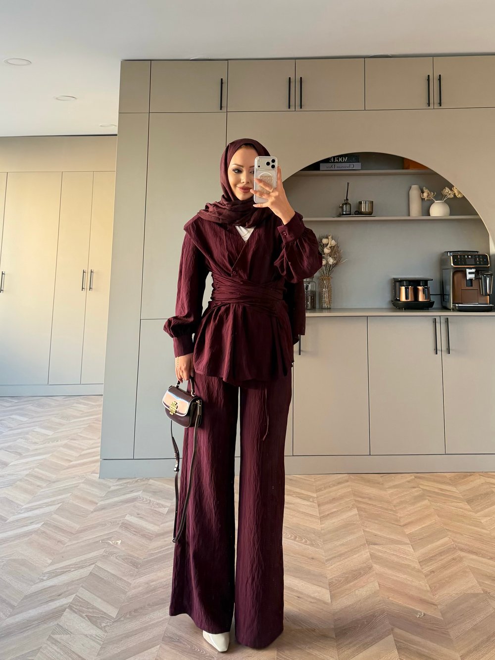 Helena Modal Gofre Pantolonlu Takım Mürdüm (8016)