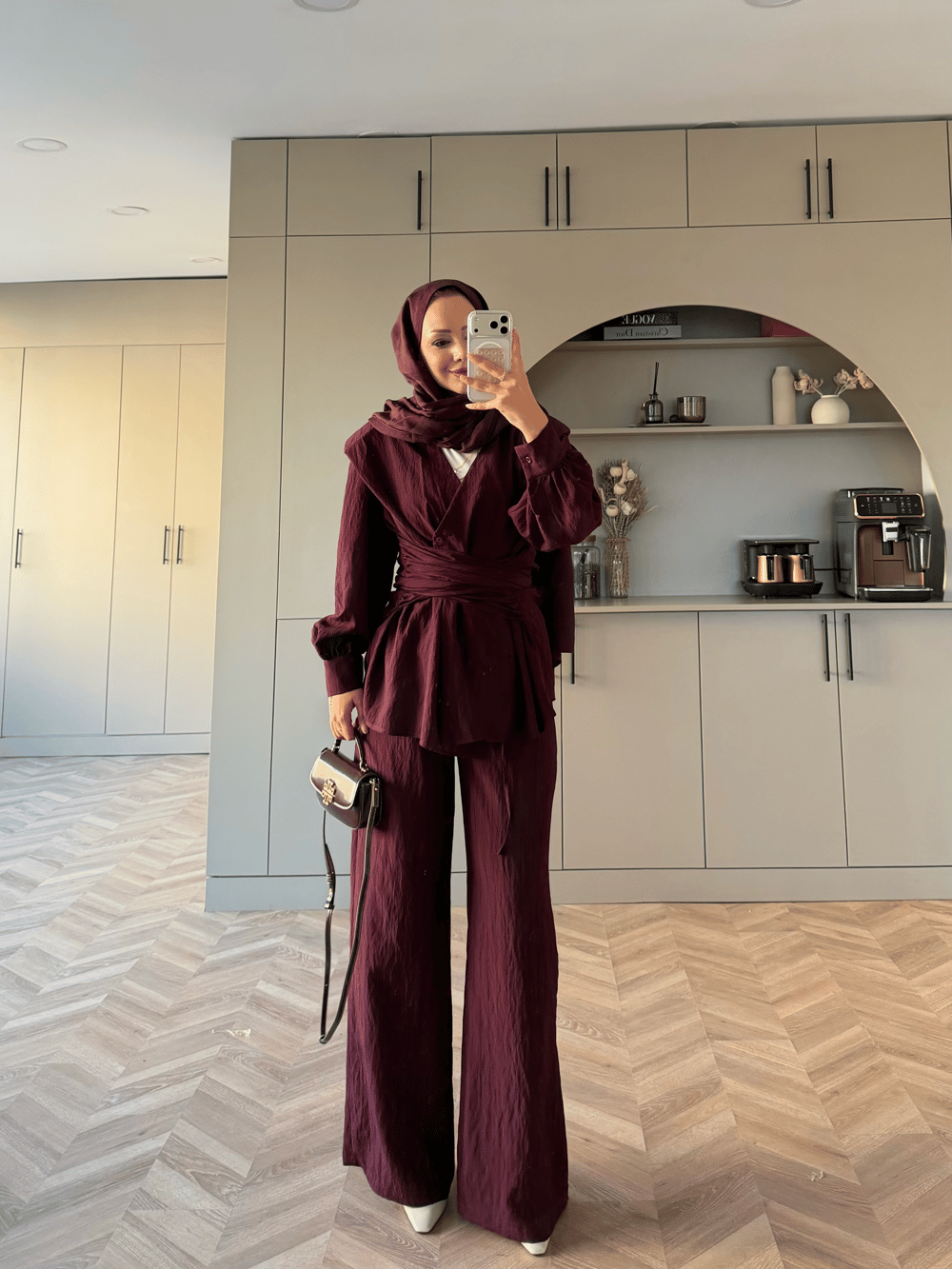 Helena Modal Gofre Pantolonlu Takım Mürdüm (8016)
