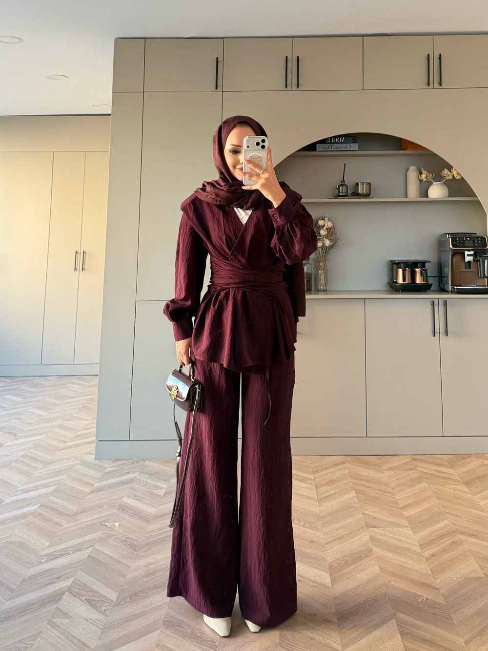Helena Modal Gofre Pantolonlu Takım Mürdüm (8016)