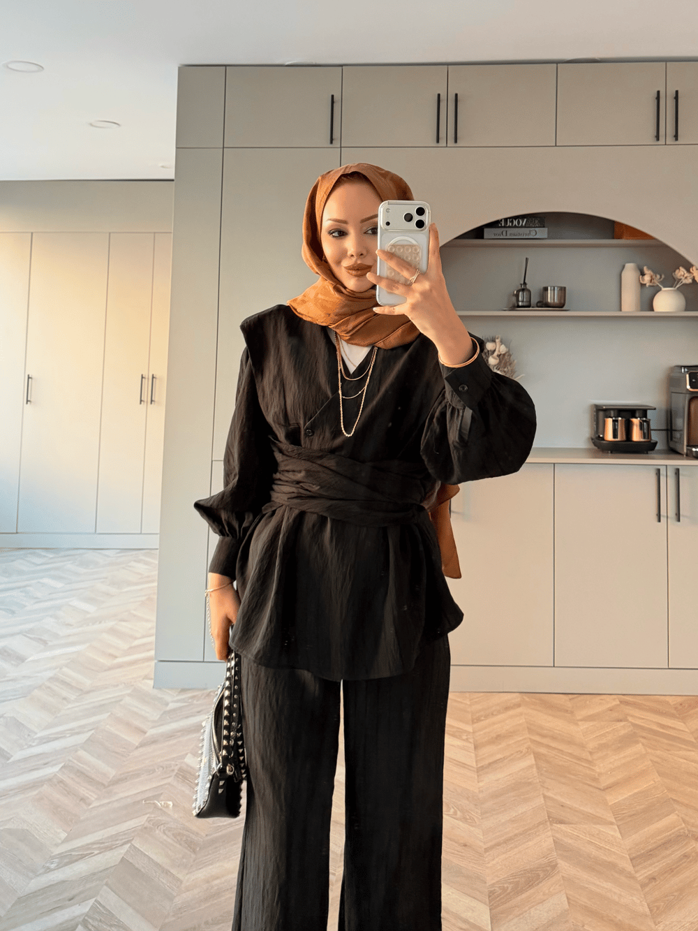 Helena Modal Gofre Pantolonlu Takım Siyah (8016)