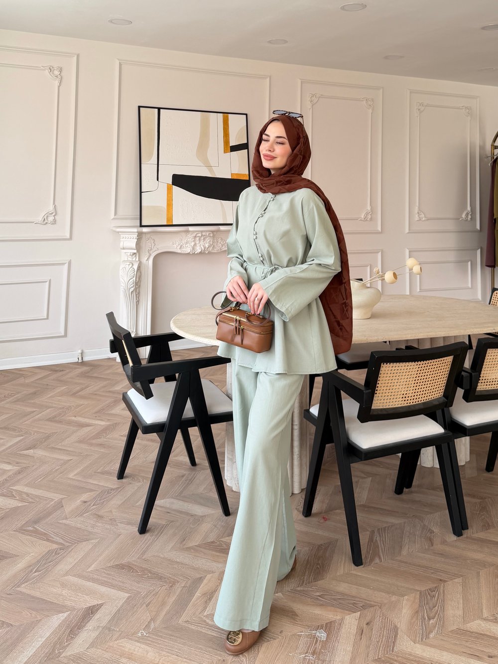 Helin Düğme Detaylı Pantolonlu Takım Su Yeşili (4512)