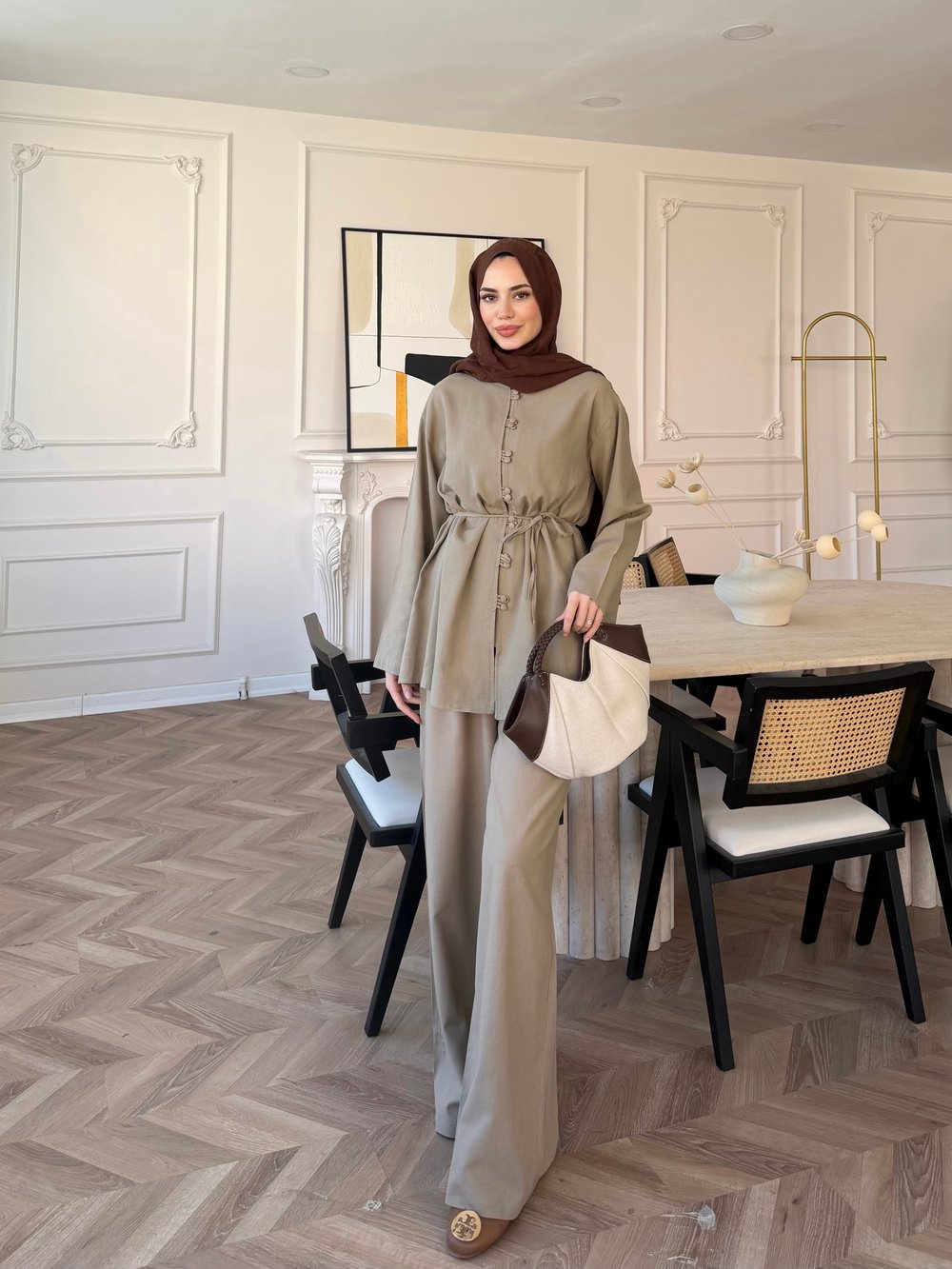 Helin Düğme Detaylı Pantolonlu Takım Vizon (4512)