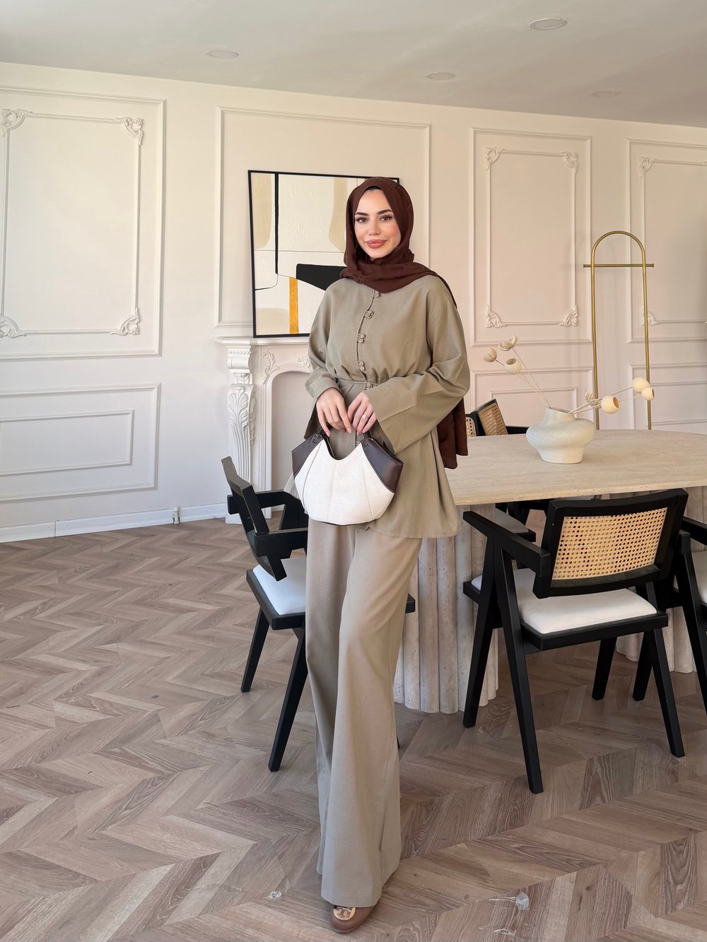 Helin Düğme Detaylı Pantolonlu Takım Vizon (4512)