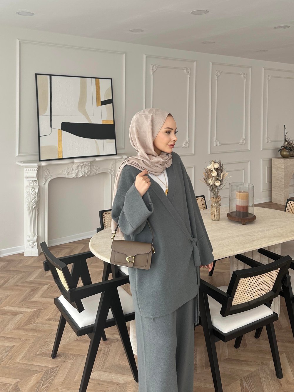 Herme Angora Pantolonlu Takım Gri
