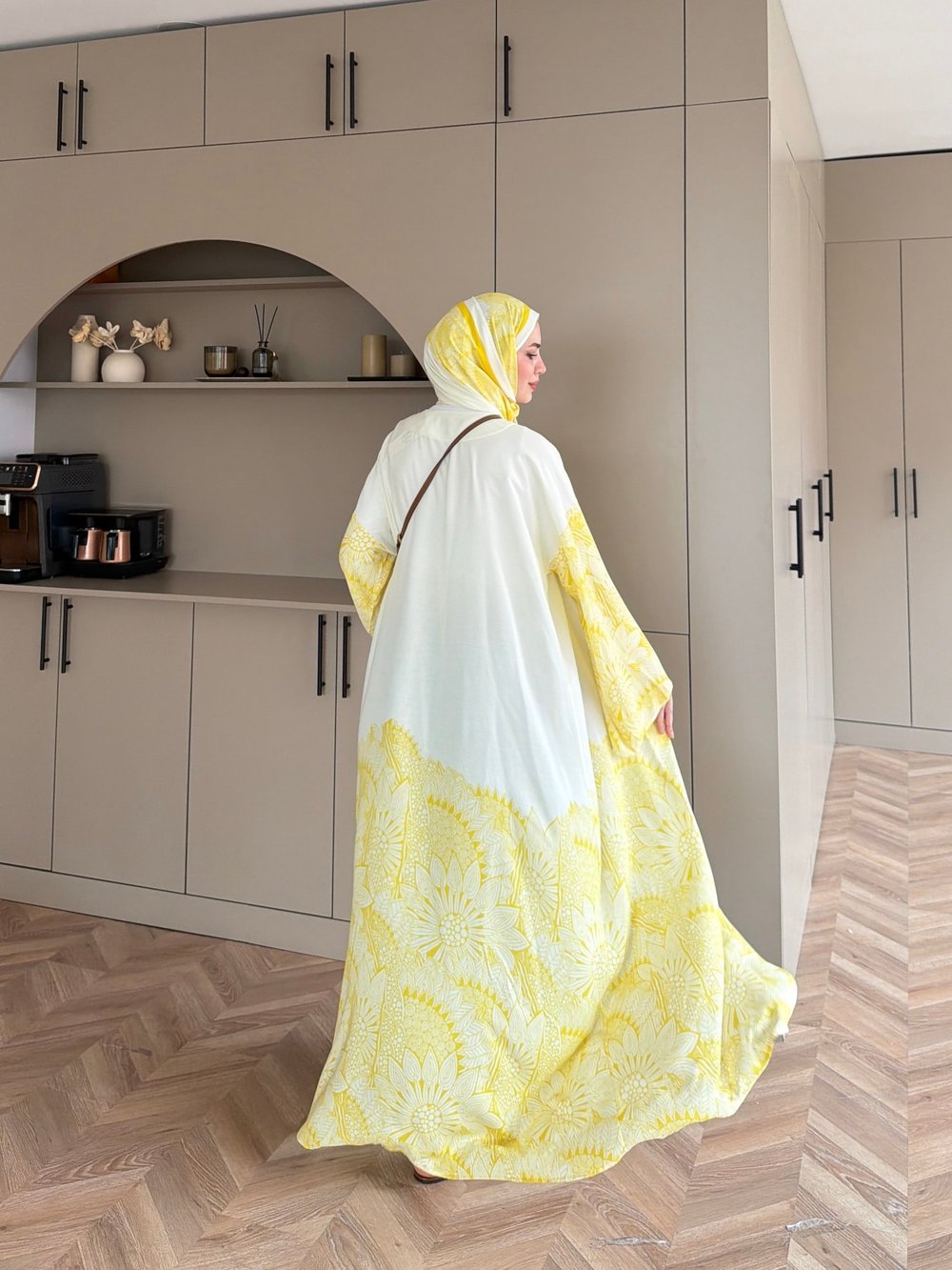 Hint Desen Şallı Kimono/Abaya ButterYellow (1082)
