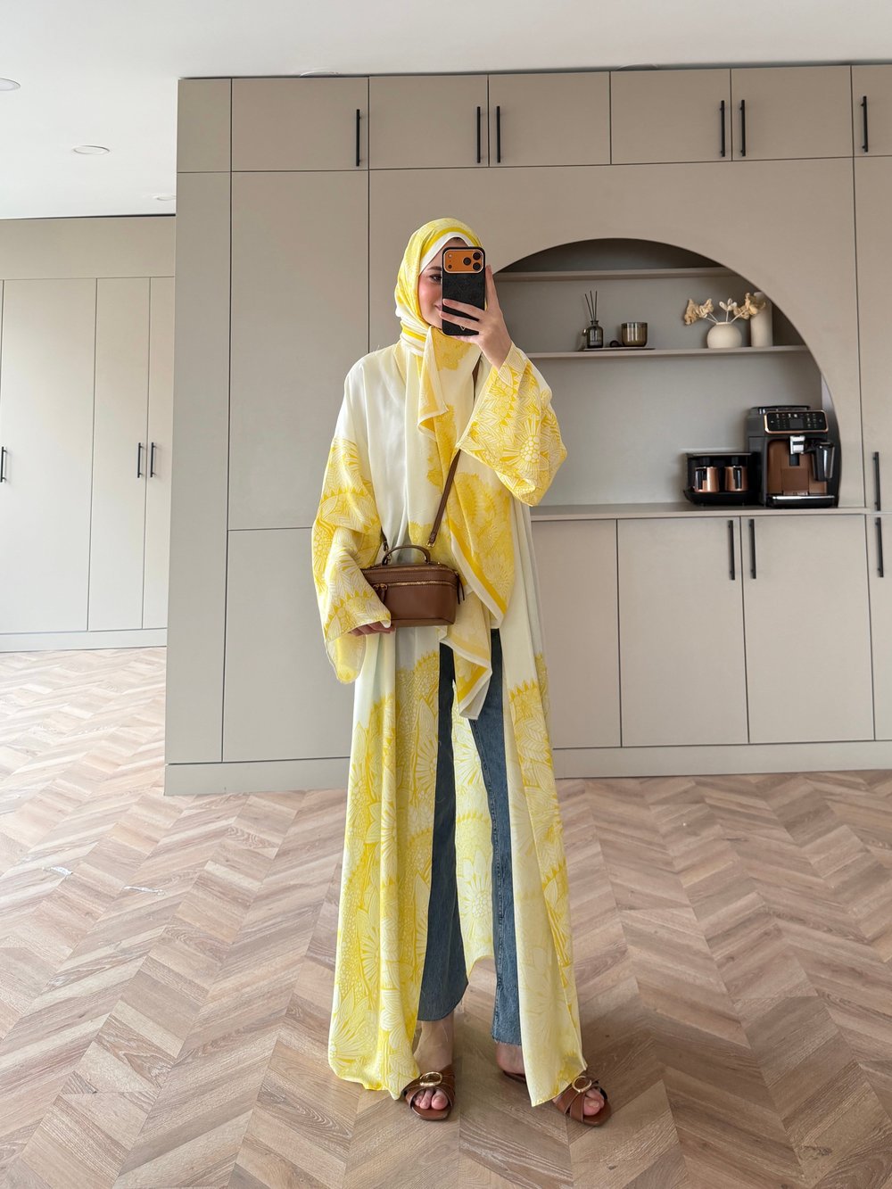 Hint Desen Şallı Kimono/Abaya ButterYellow (1082)