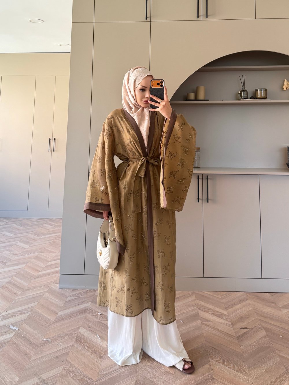 Hira Nakış İşlemeli Kimono Olive (5097)
