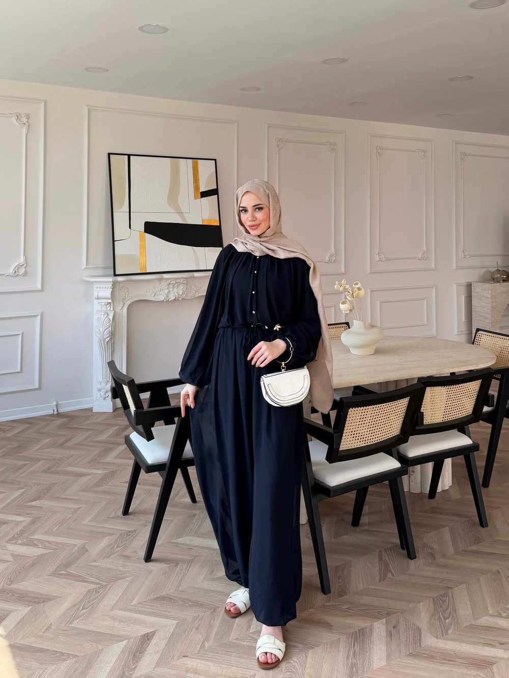 Honey Büzgülü Şifon Takım Lacivert (8412)