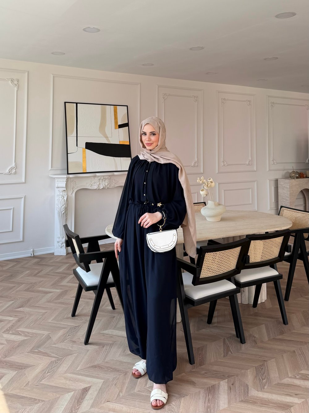 Honey Büzgülü Şifon Takım Lacivert (8412)