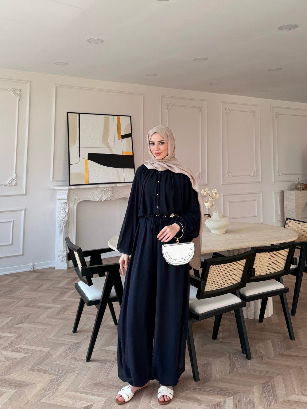 Honey Büzgülü Şifon Takım Lacivert (8412)