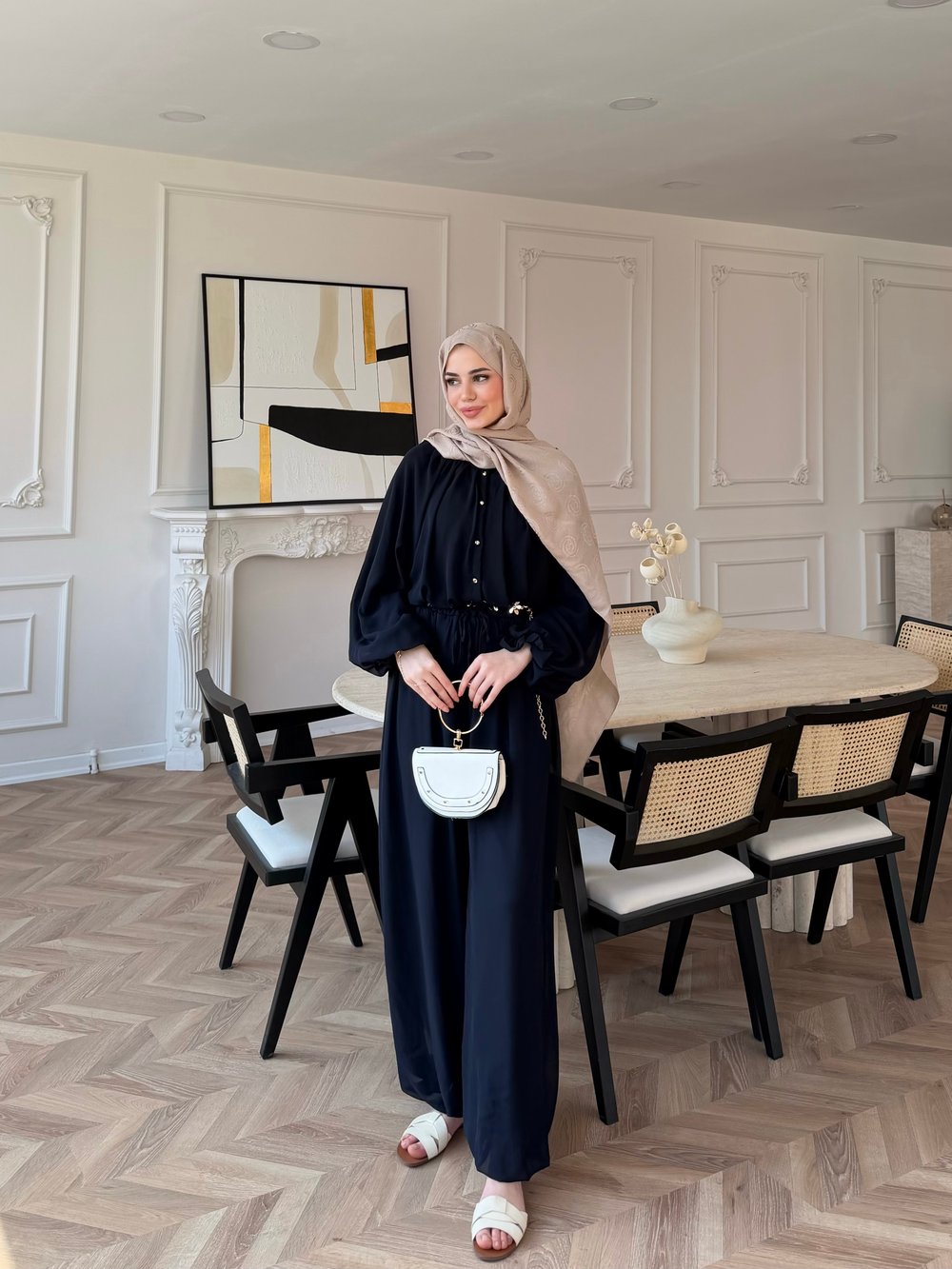 Honey Büzgülü Şifon Takım Lacivert (8412)