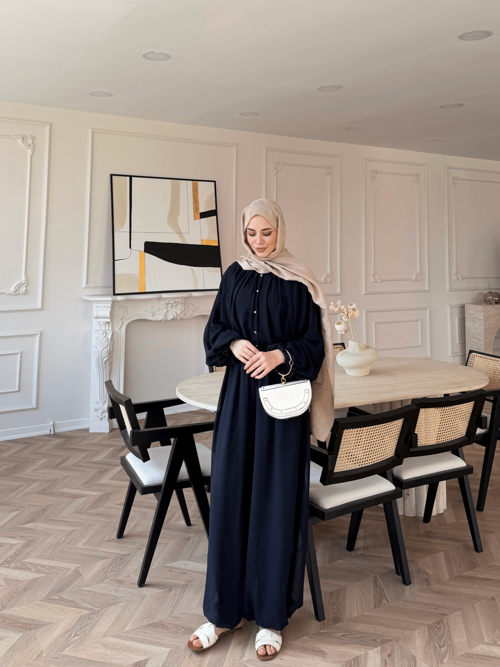 Honey Büzgülü Şifon Takım Lacivert (8412)
