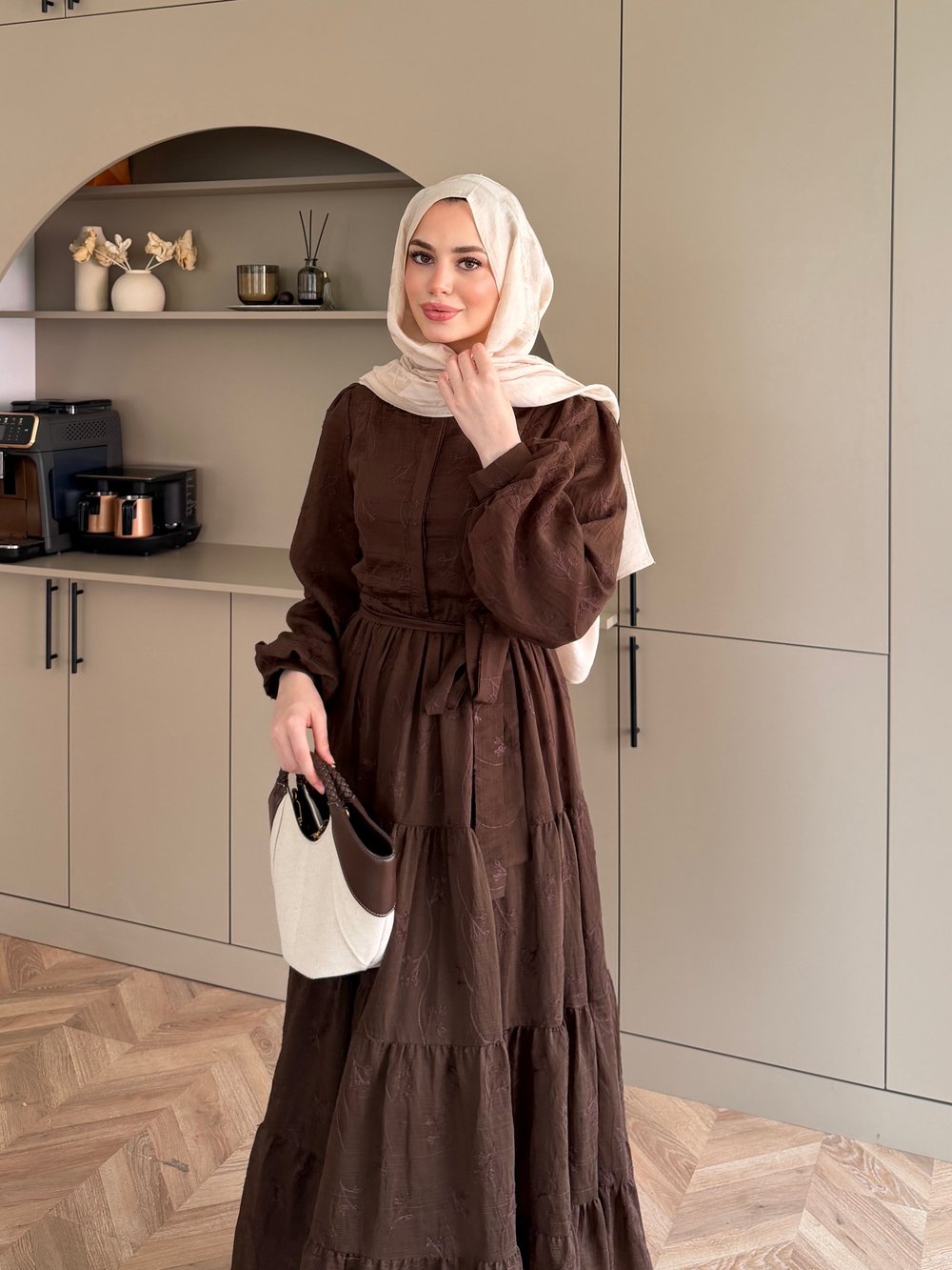 İlter Brode Nakışlı Elbise Kahve (26157)