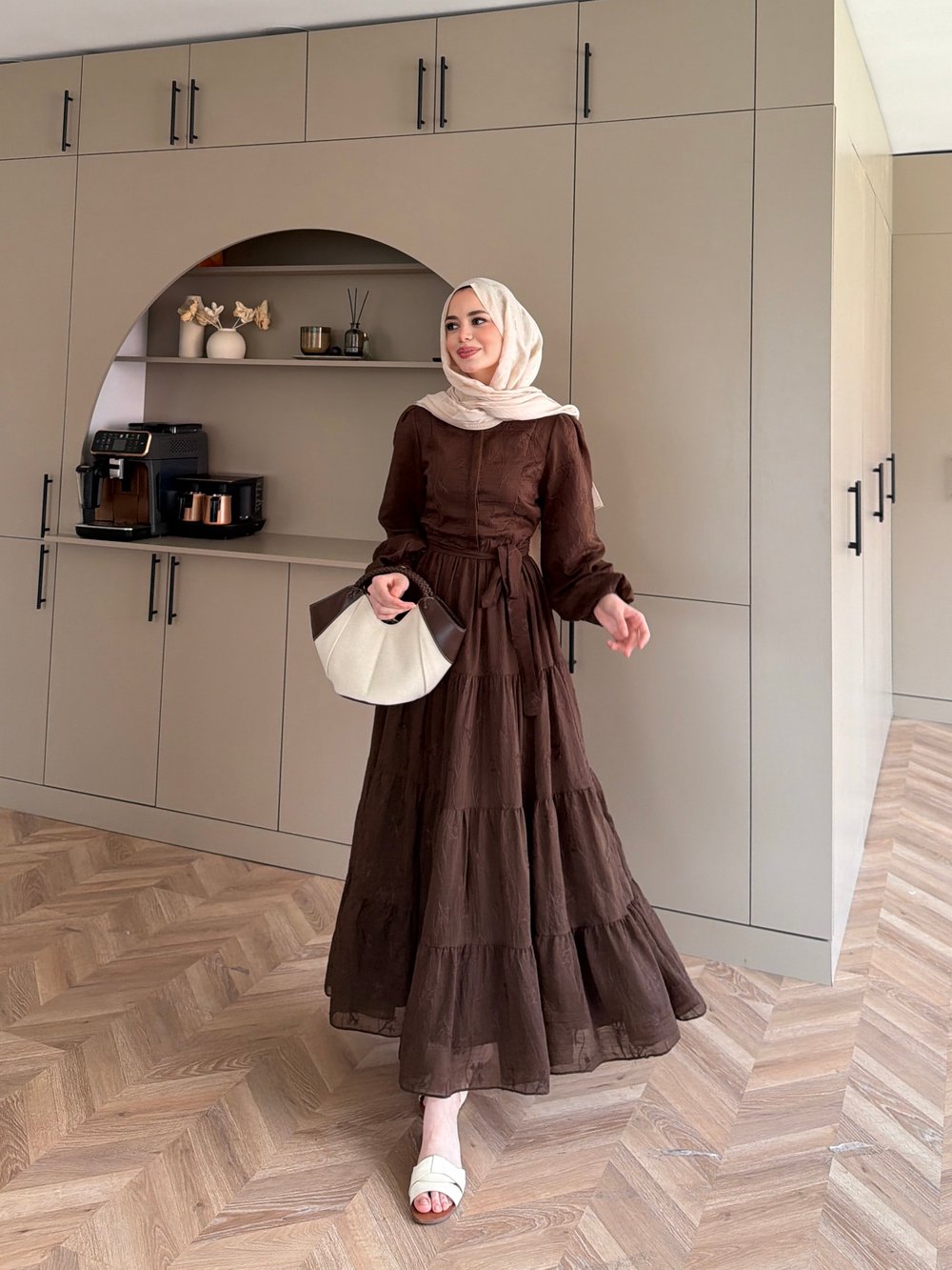 İlter Brode Nakışlı Elbise Kahve (26157)