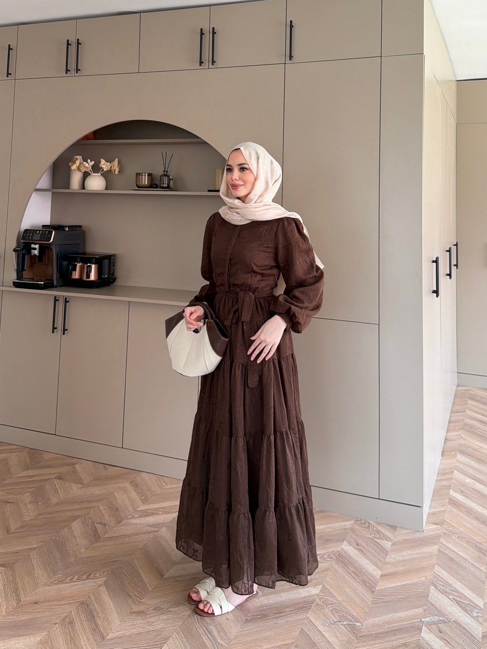 İlter Brode Nakışlı Elbise Kahve (26157)