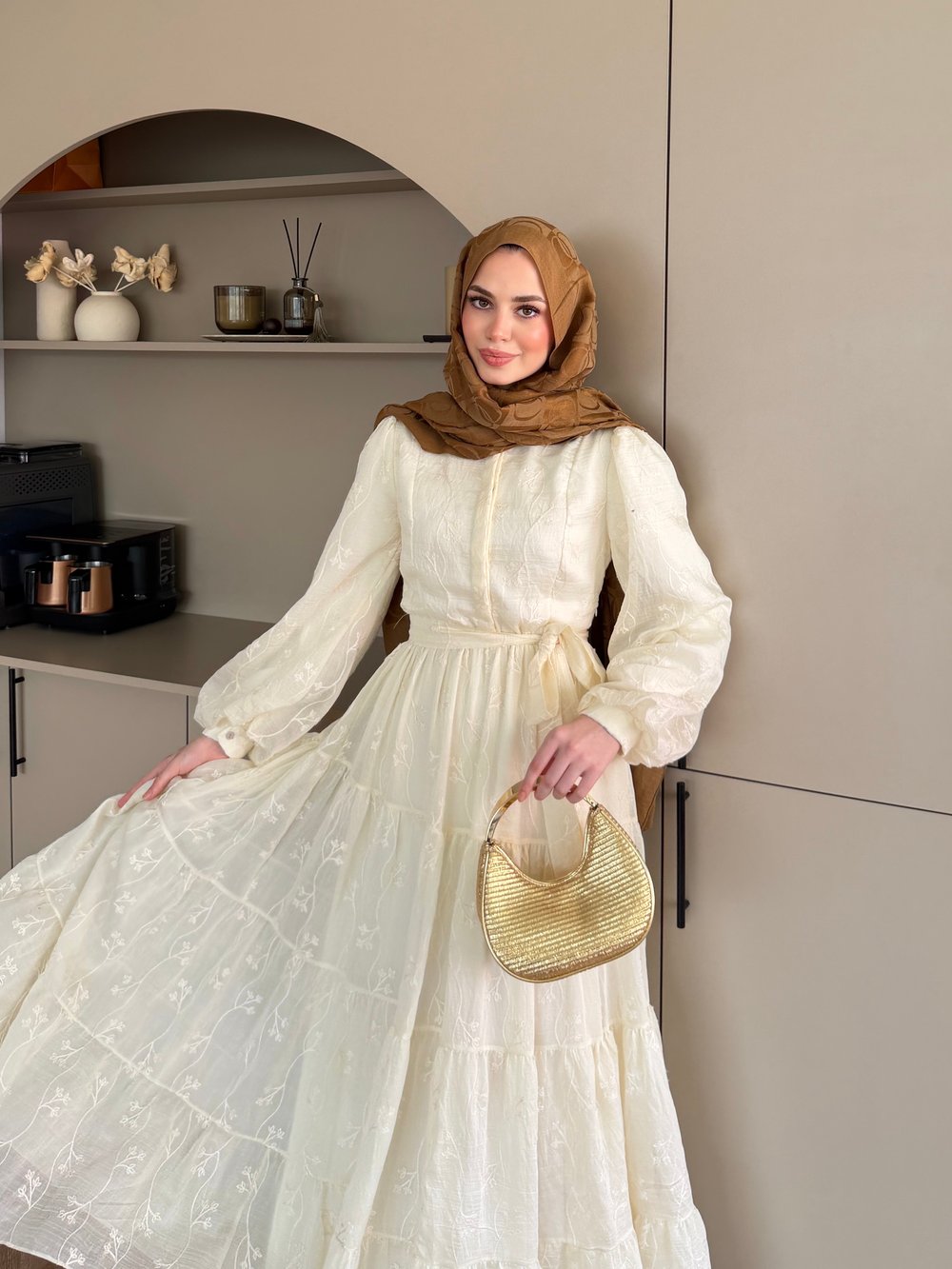 İlter Brode Nakışlı Elbise Sarı (26157)