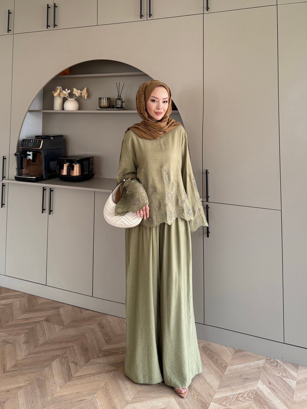 Irmak Çiçek Baskılı Pantolonlu Takım Haki (5805)
