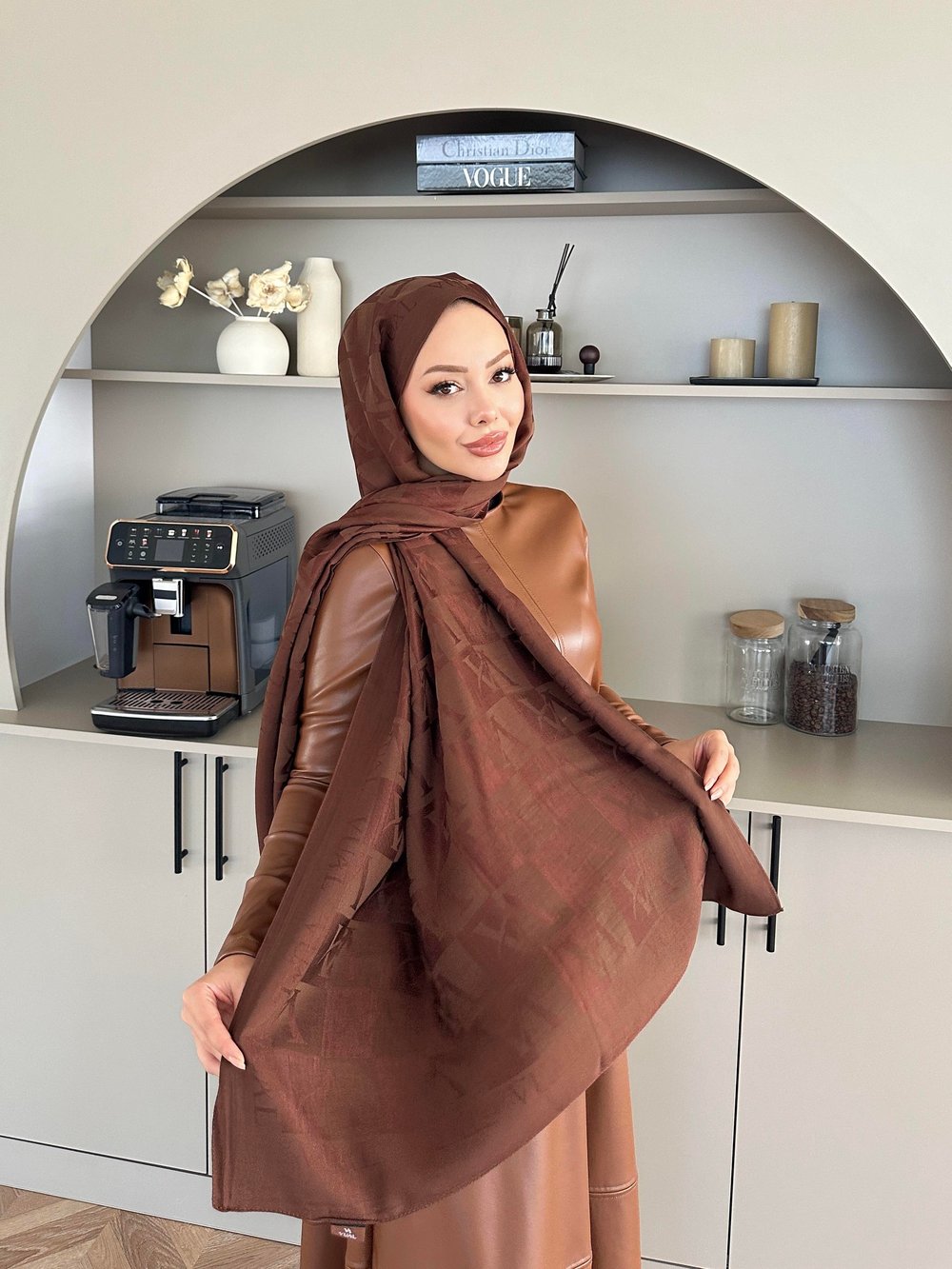 Kahve VA Dama Desen Naia Şal