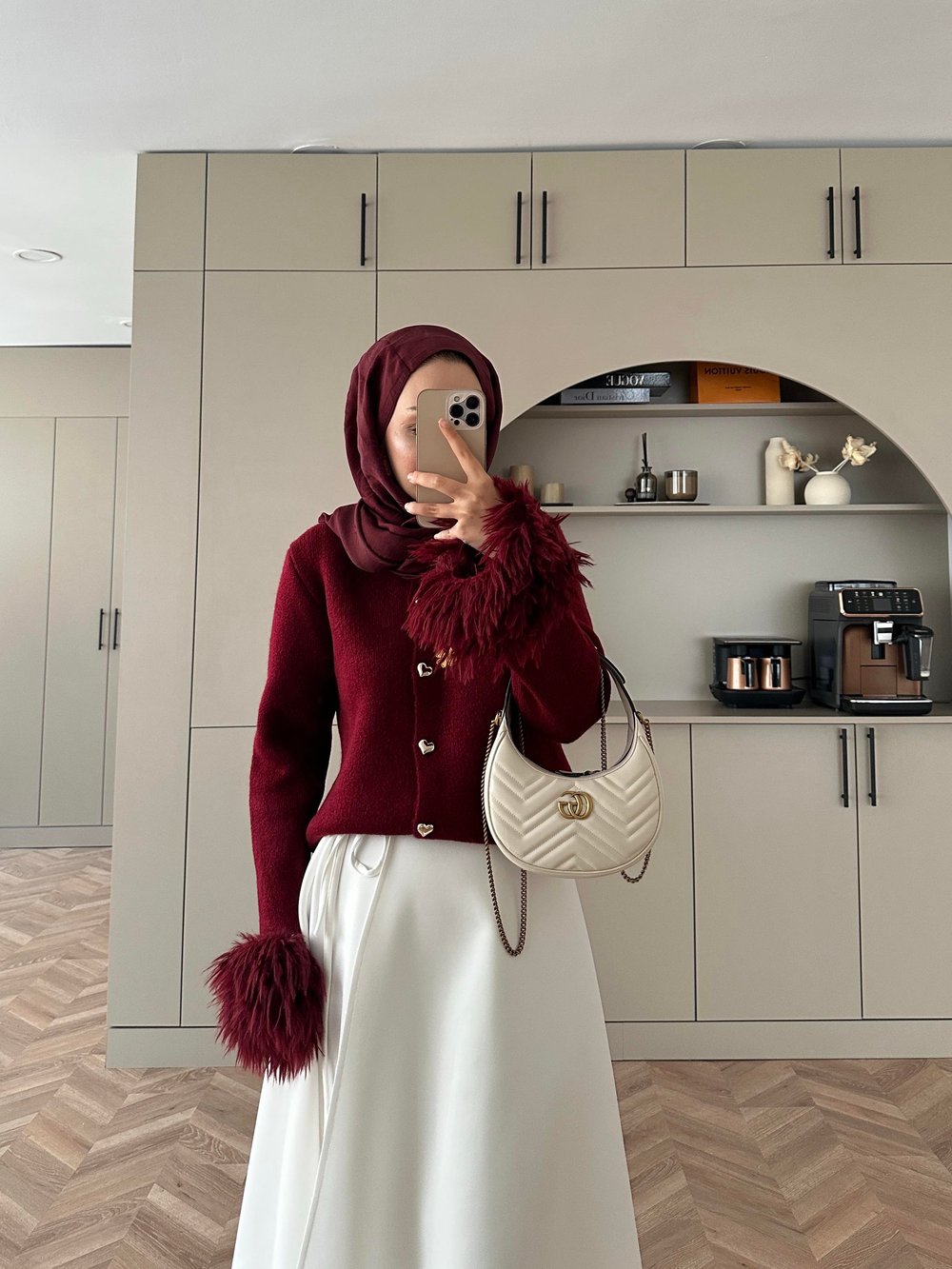 Kalp Düğmeli Angora Hırka Bordo