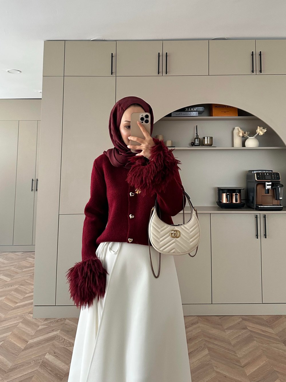 Kalp Düğmeli Angora Hırka Bordo