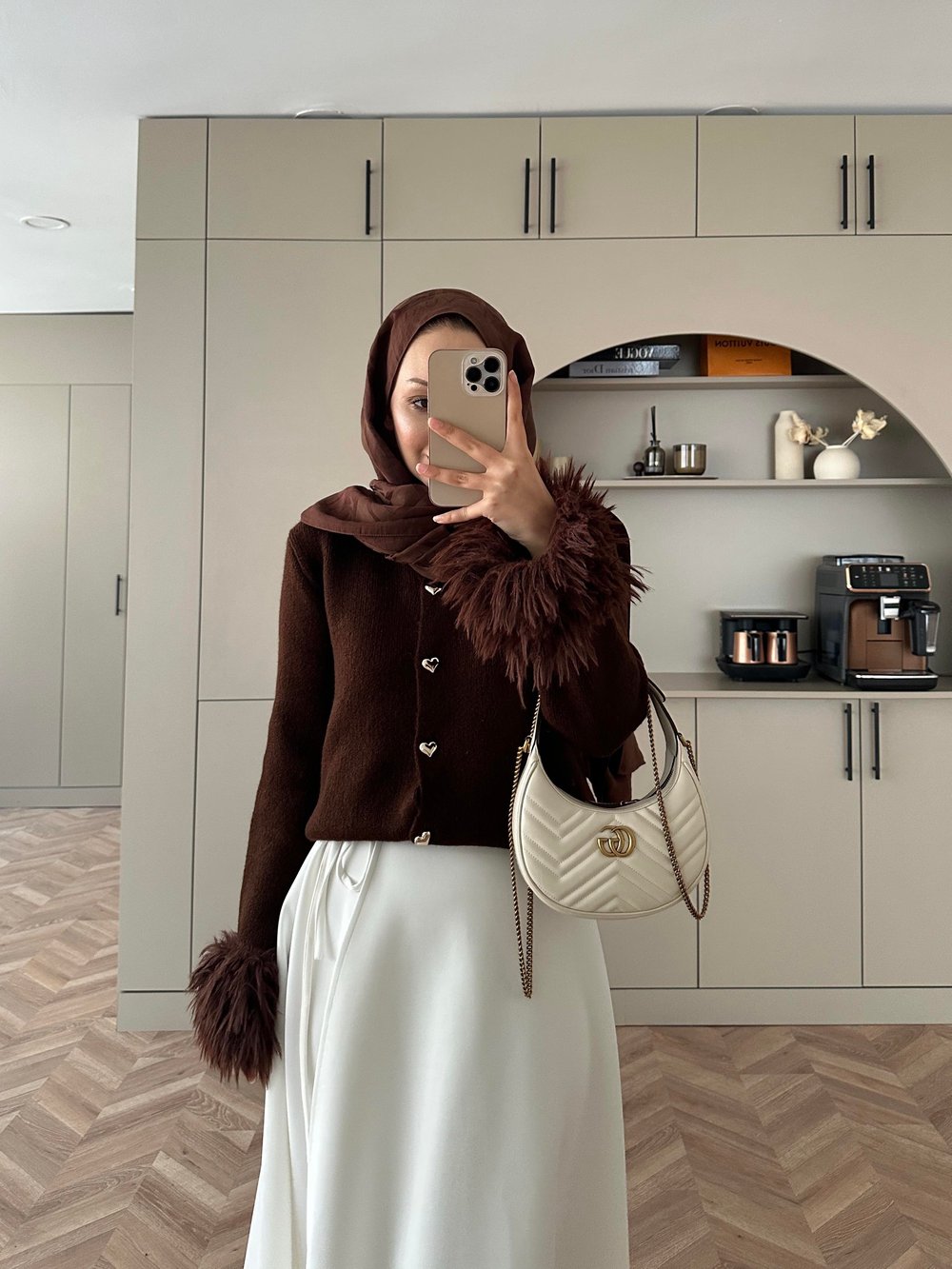 Kalp Düğmeli Angora Hırka Kahve