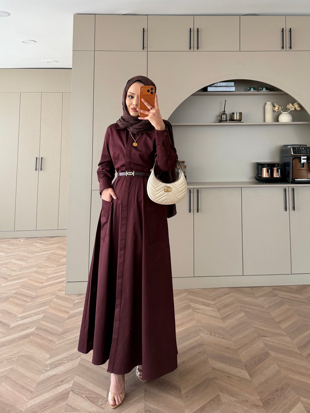Kamran Kemerli Gömlek Elbise Bordo (653)