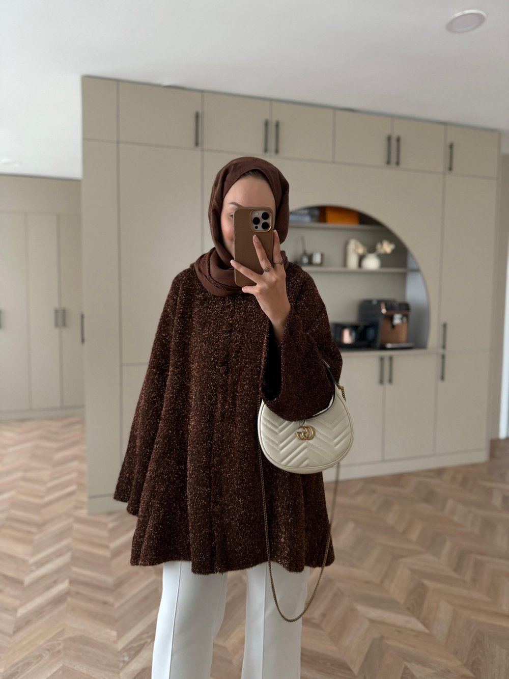 Kapüşonlu Simli Hırka Acı Kahve