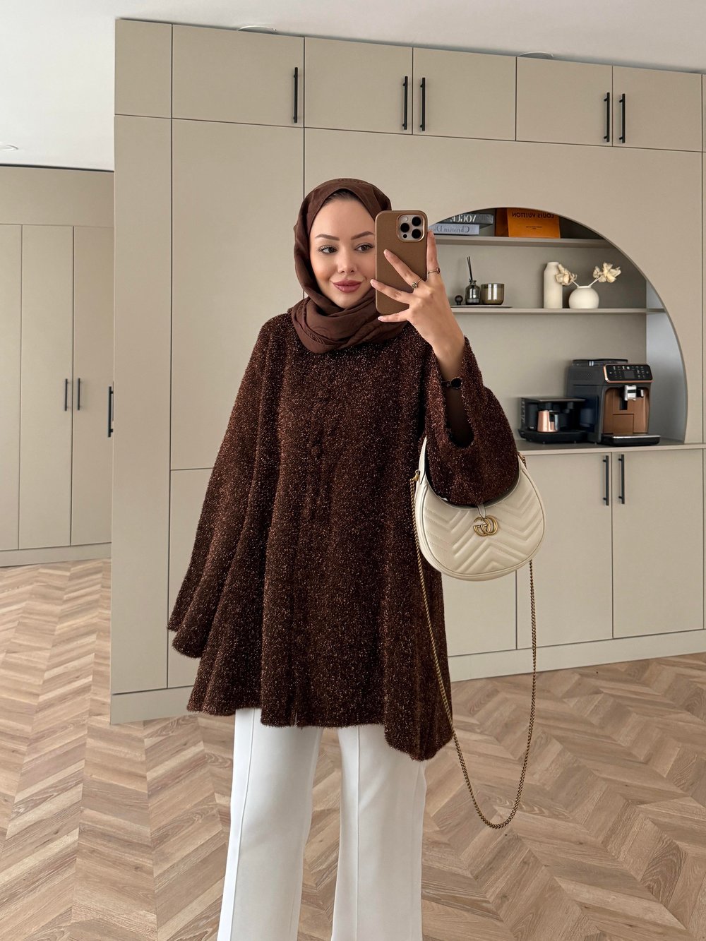 Kapüşonlu Simli Hırka Acı Kahve