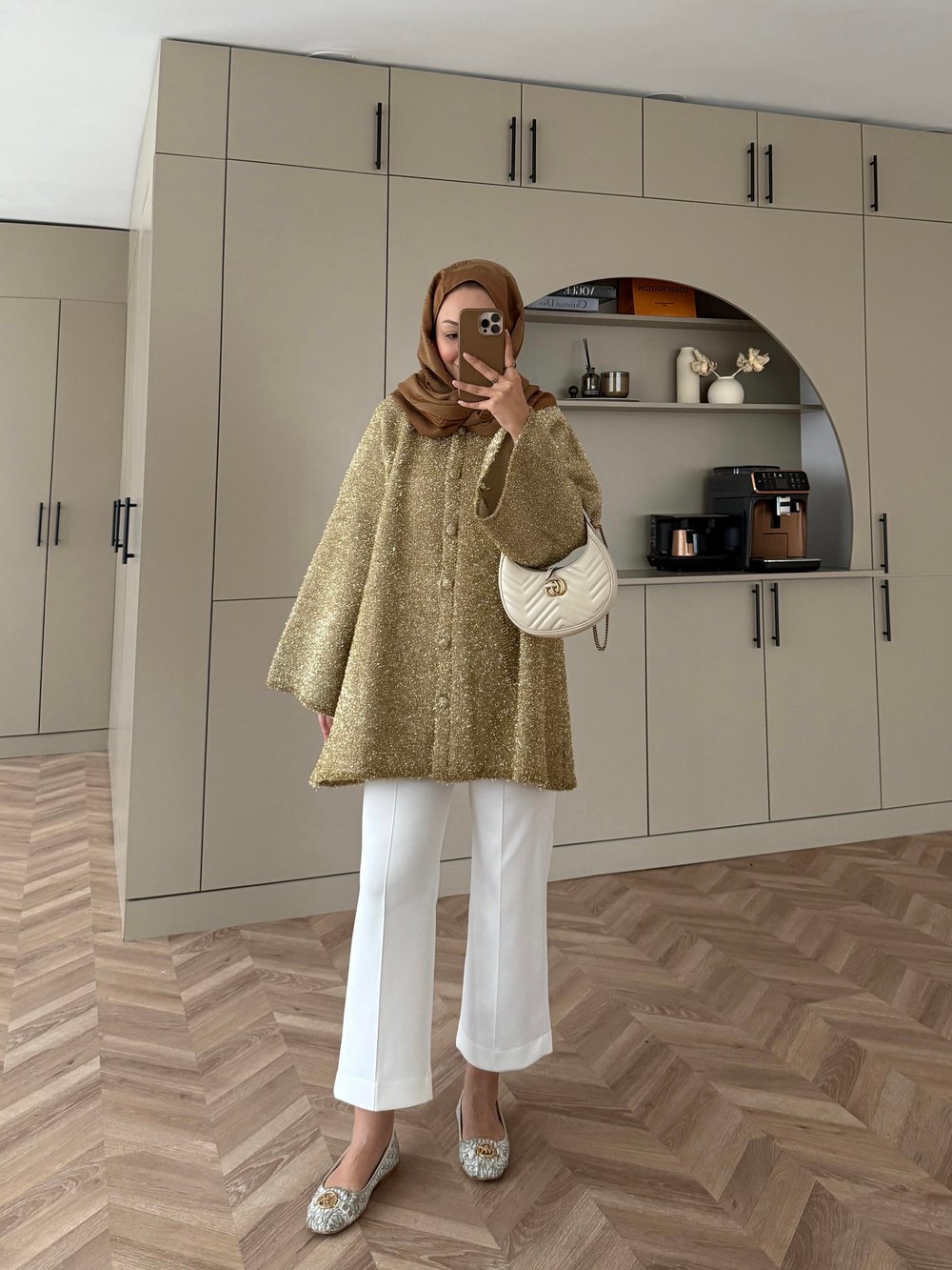 Kapüşonlu Simli Hırka Gold