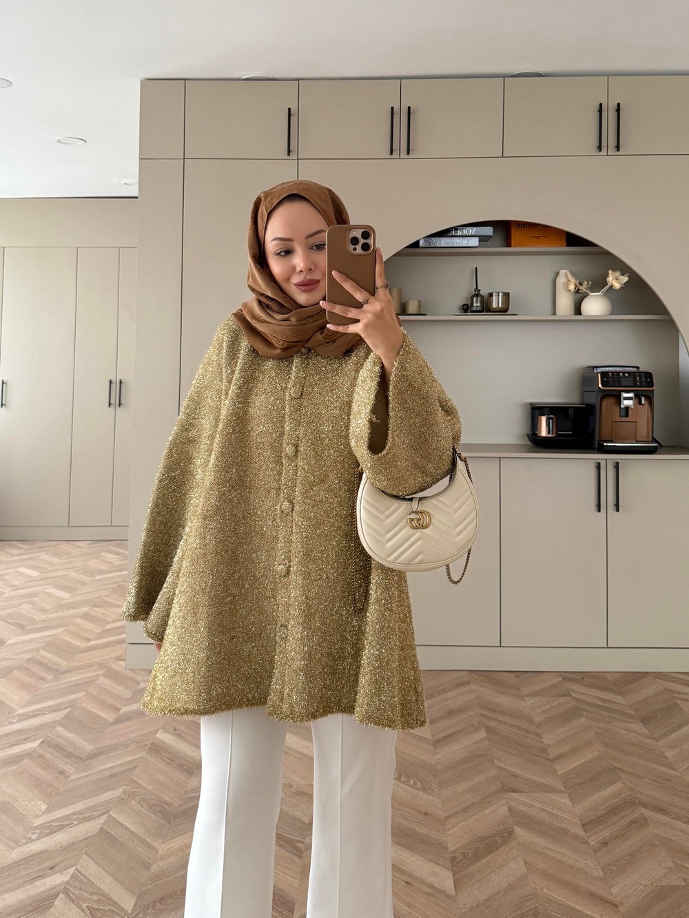 Kapüşonlu Simli Hırka Gold
