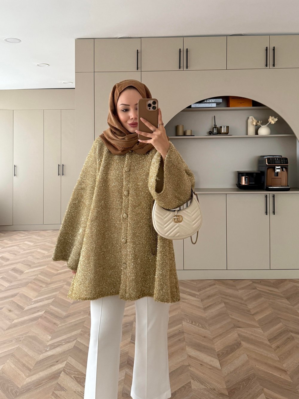 Kapüşonlu Simli Hırka Gold
