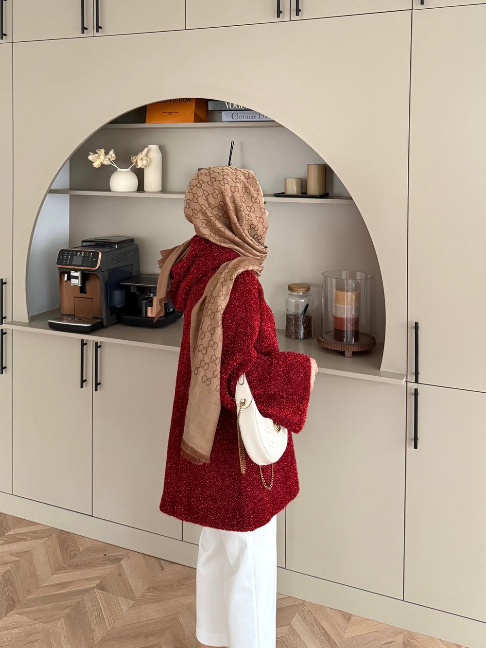 Kapüşonlu Simli Hırka Kırmızı