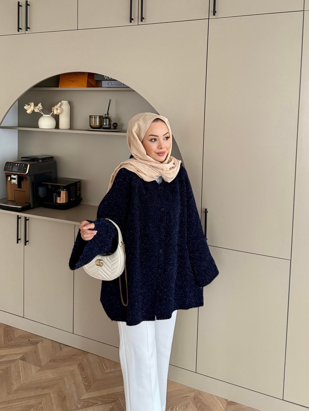 Kapüşonlu Simli Hırka Lacivert