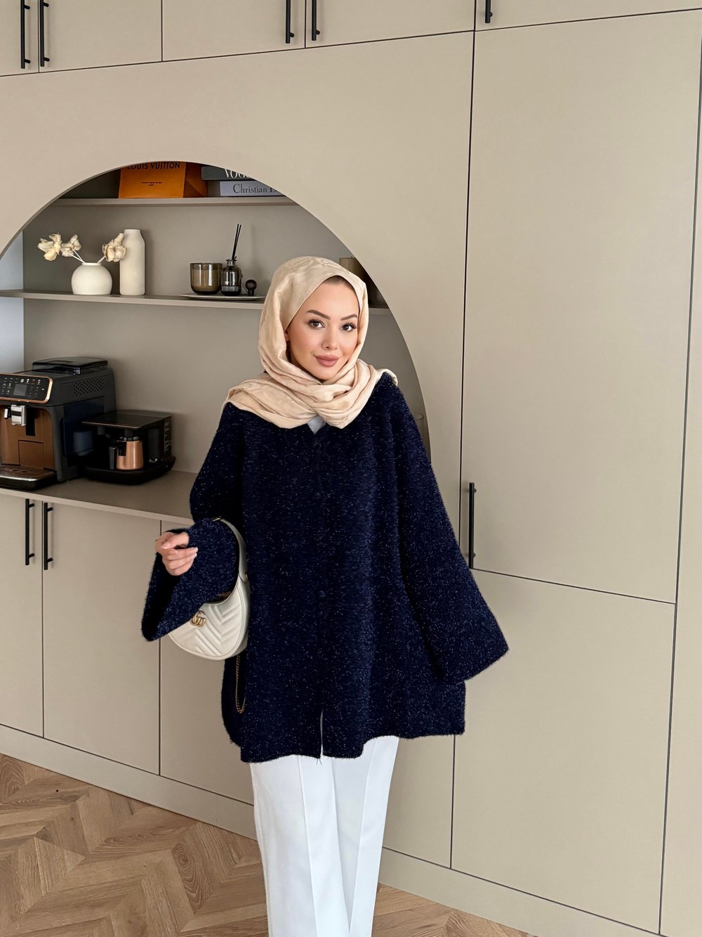 Kapüşonlu Simli Hırka Lacivert