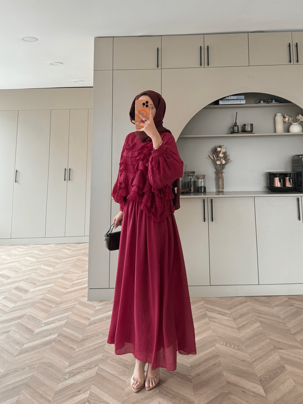 Kave Fırfırlı Etekli Takım Bordo (5711)