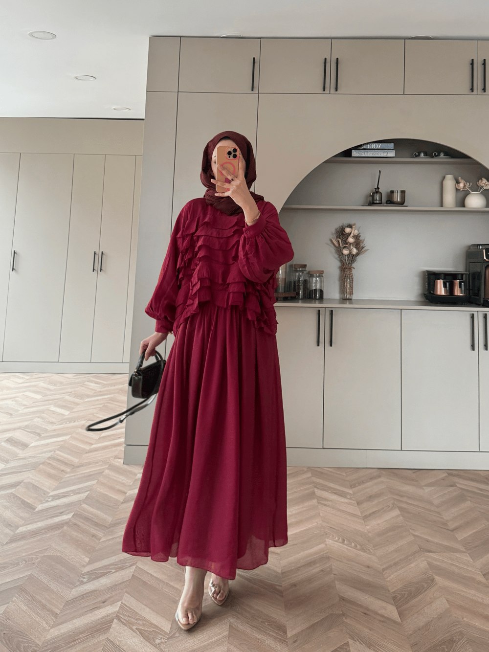 Kave Fırfırlı Etekli Takım Bordo (5711)