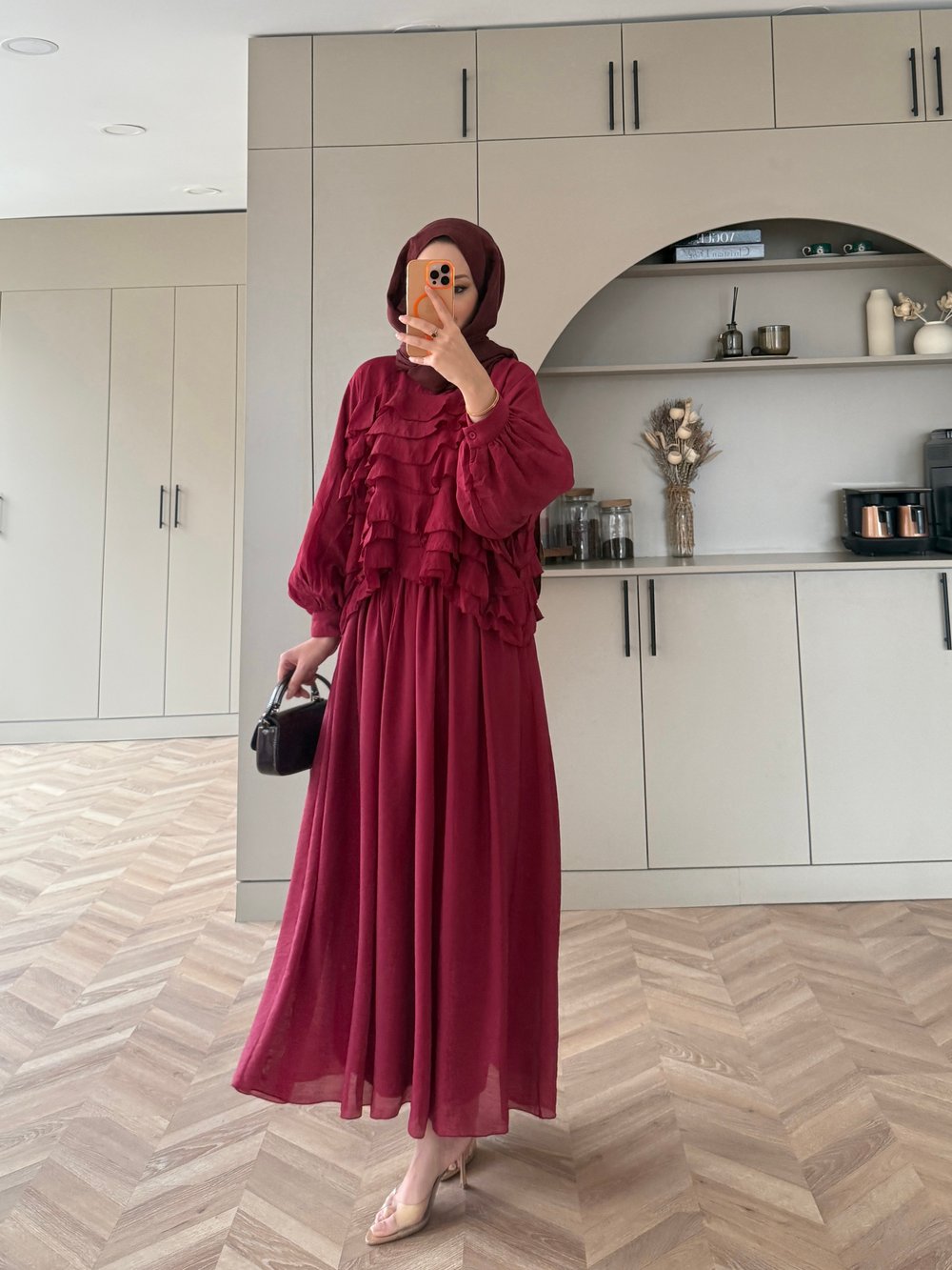 Kave Fırfırlı Etekli Takım Bordo (5711)