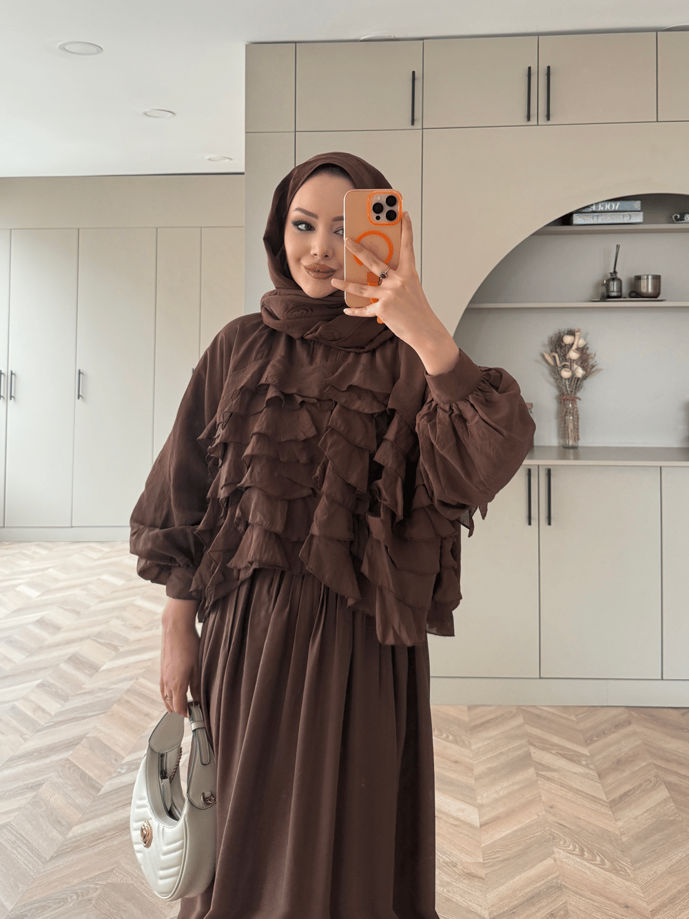 Kave Fırfırlı Etekli Takım Kahverengi (5711)