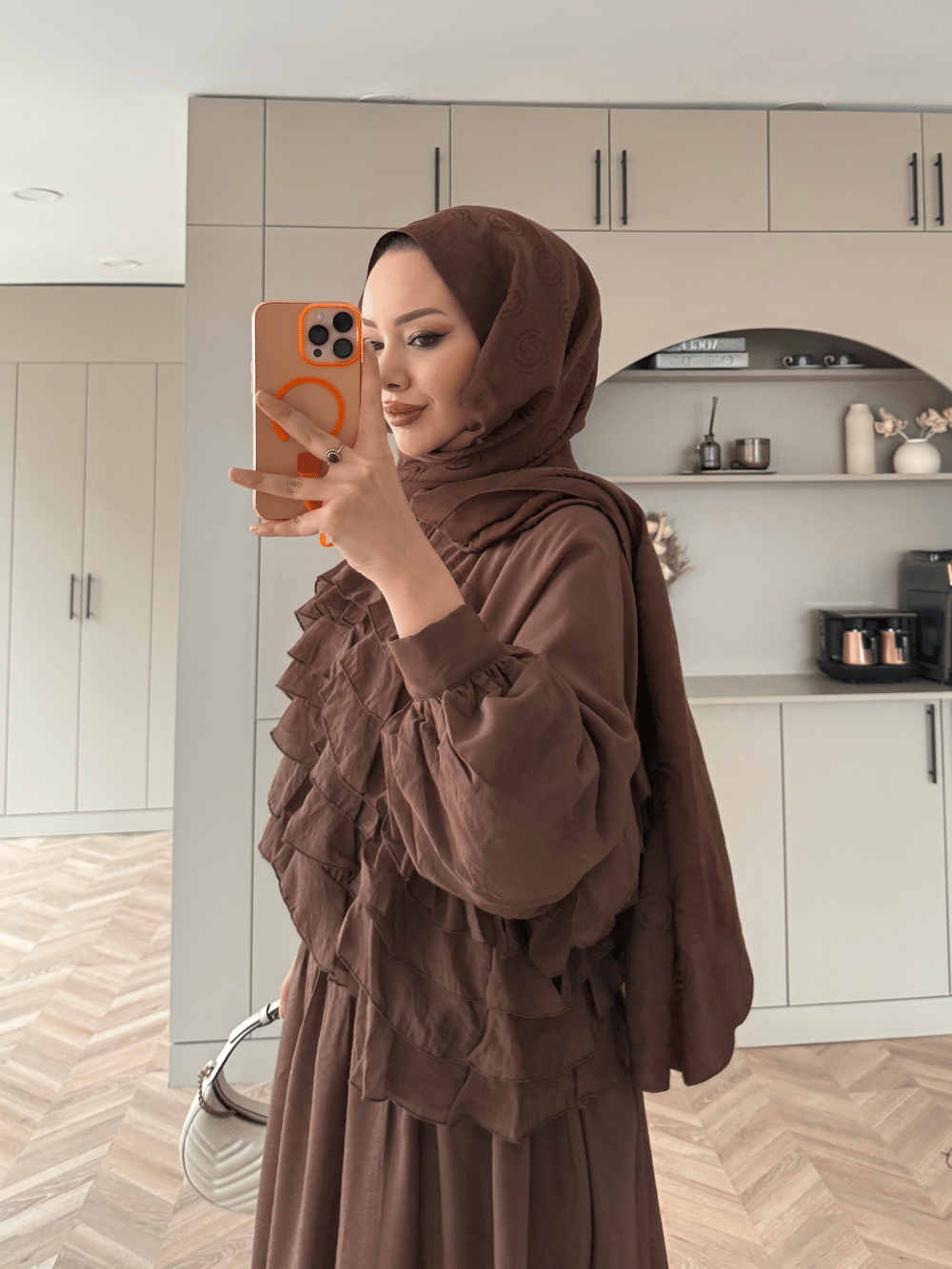 Kave Fırfırlı Etekli Takım Kahverengi (5711)