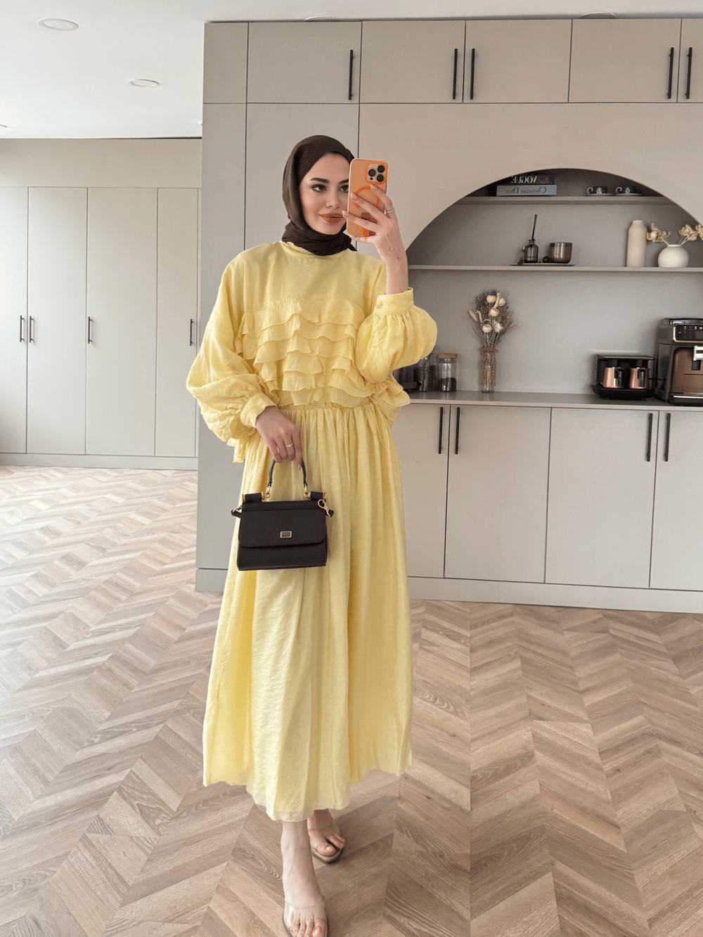 Kave Fırfırlı Etekli Takım Sarı (5711)