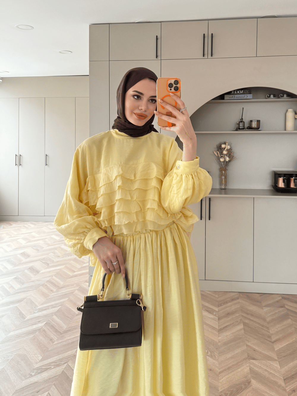 Kave Fırfırlı Etekli Takım Sarı (5711)