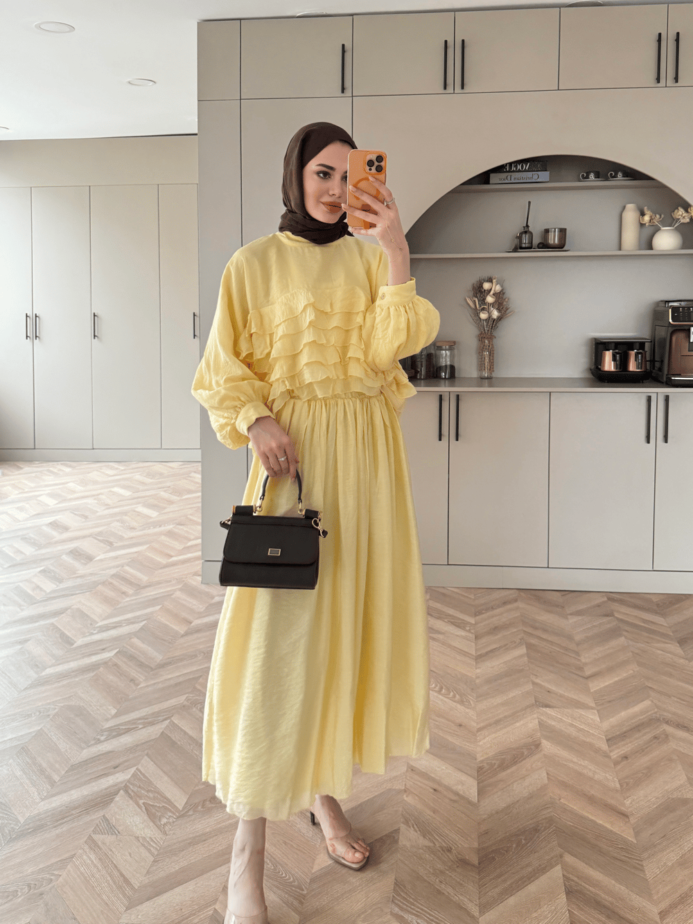 Kave Fırfırlı Etekli Takım Sarı (5711)