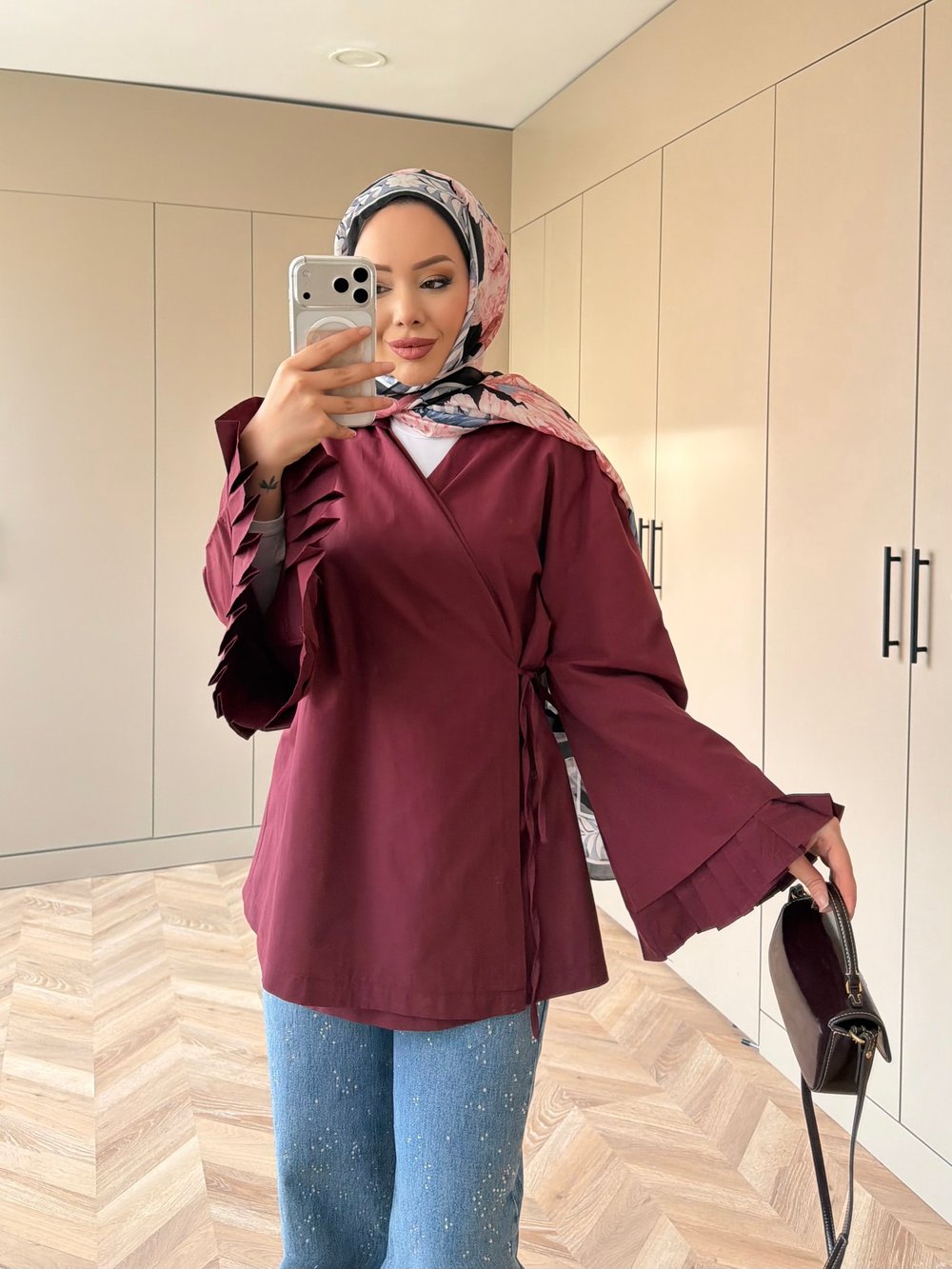 Kolu Pileli Bağlamalı Gömlek Bordo (2301)