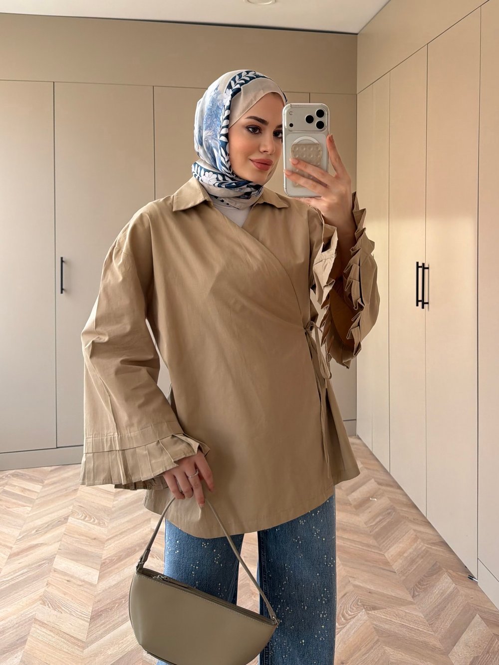 Kolu Pileli Bağlamalı Gömlek Vizon (2301)